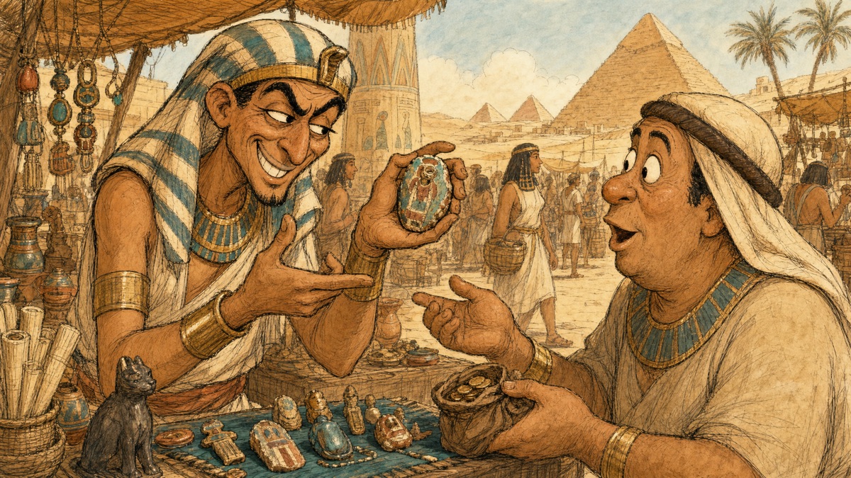 Ancient Egyptian fake amulet scam at the pyramids